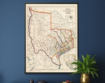 1840 Texas Republic Map Print: Vintage Texana Wall Art