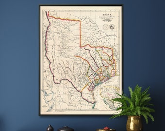 Texas Republic Map 1840| Texans Gift| Texas Map Print| Texan Prints| Vintage Map Print