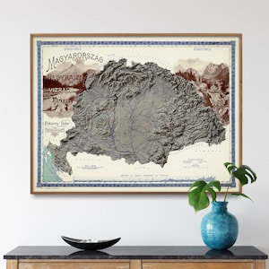 Historic Hungary Vintage Map Print| Mountains Map Poster| Hungarian Wal Art Home Gift
