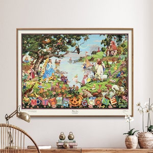 Stampa mappa vintage di Mother Goose/pittura di personaggi di filastrocche/arte murale per bambini delle fiabe