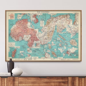 French Colonies - Vintage Map Print, Imperial France Map Poster, Historical Wall Art Home Gift