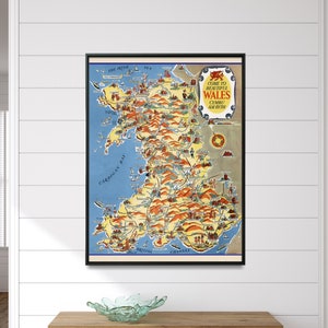 Stampa mappa vintage Galles/Poster Cymru Am Byth/Regalo per la casa Arte murale