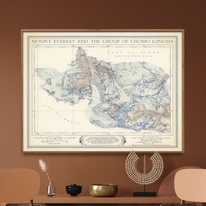 Mount Everest and Chomo Lungma Map| Mount Everest Poster| Himalaya Mountains| Vintage Map Print