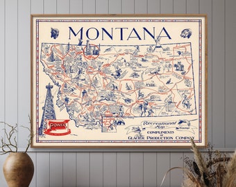 Vintage Montana Fishing & Hunting Map Art Print (1941)