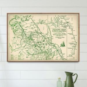 Mammoth Lakes Region Vintage Angeln Karte Druck, Mammoth Lakes, Kalifornien Karte Poster, Angeln Wand Kunst Geschenk