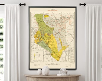 Kenya Tribal and Ethnographic Vintage Map Print, Kenyan Home Gift, Kenya Decor Wall Art