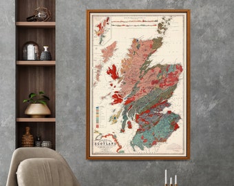 Geological Map of Scotland| Vintage Geology Map| Geological Art Print