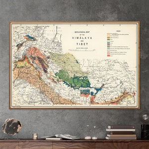 Geologische Karte von Himalaya und Tibet, Geologische Karte, Everest Geschenk, Geologiekarte, Himalaya Geschenk