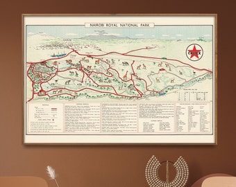 Nairobi National Park Vintage Map Print| Kenya Poster Map| Safari Wall Art Decor