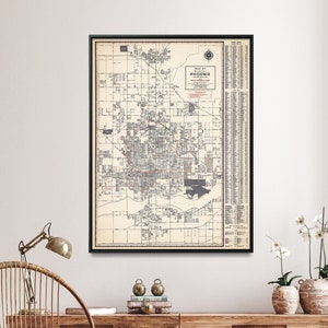 Carte vintage du Grand Phoenix, Arizona | Cadeau d'art mural pour la maison| Grande affiche de carte