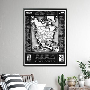 North America Indian Tribes Vintage Map Print| Native Americans Map Wall Art| Black and White Map Poster