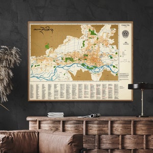 Impresión de mapa vintage de Lhasa, Tíbet/ Póster de mapa detallado/ Arte mural/ Regalo para el hogar