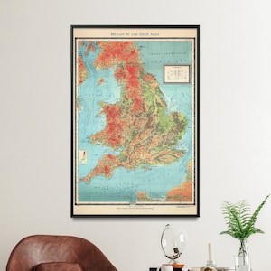 Dark Ages Britain Vintage Map Print| Great Britain Map Poster| Roman Empire History Wall Art