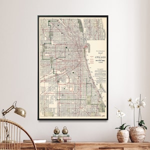 Stampa mappa vintage di Chicago/Poster mappa stradale/Arte murale regalo per la casa