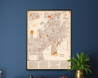 Tampa, Florida Vintage Map Print| Large Map Poster| Wall Art Home Gift