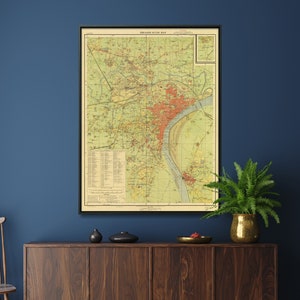 Stampa mappa vintage di Varanasi/Vecchio poster mappa di Benares/Arte murale indiana, regalo per la casa