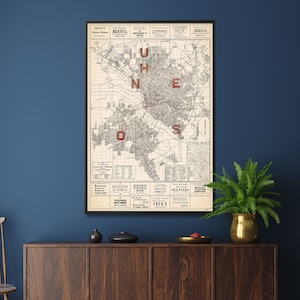 Dallas, Texas Vintage Map Print| Street Map Poster| Wall Art Home Gift