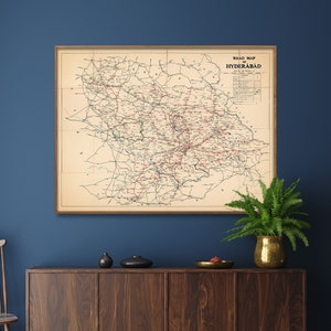 Stampa mappa vintage di Hyderabad/Poster mappa grande/Arte murale dell'India, regalo per la casa
