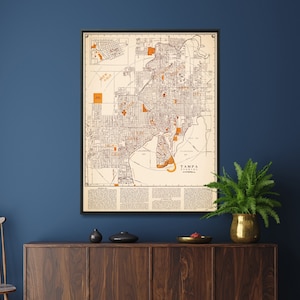 Stampa mappa vintage di Tampa, Florida/Poster mappa grande/Arte murale regalo per la casa