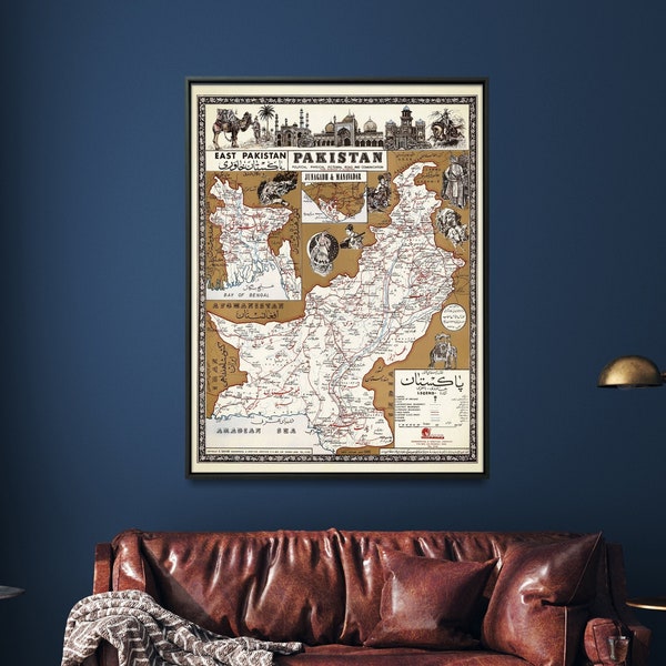 Old Map of Pakistan| Vintage Pakistan Map| Pakistan Gift, Print, Wall Art, Decor, Poster, Wall Map, Map Gift