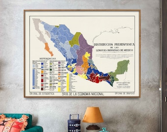 Mexico Indigenous Languages Vintage Map Print| Mexican Indians Map Poster| Home Gift Wall Art