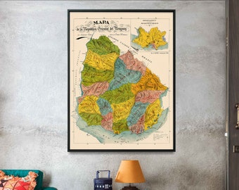 Impresión de mapa vintage de Uruguay, póster uruguayo, regalo de pared para el hogar