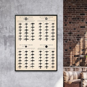 Impressão de gráficos de aviões de guerra da Segunda Guerra Mundial: arte de parede com silhuetas de aviões vintage