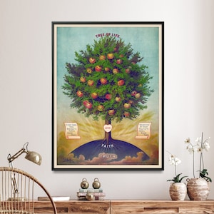 Baum des Lebens Vintage Malerei Druck, Glaube, Liebe, Wahrheit, spirituelle Wand Kunst Geschenk