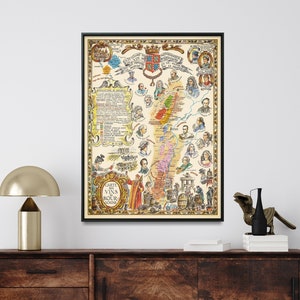 Impression de carte vintage de vins de Bourgogne| Art mural carte illustrée de la Bourgogne| Affiche Région viticole de France