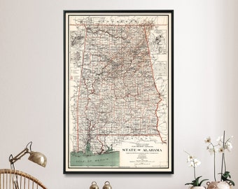State of Alabama Vintage Map Print| Old Map Poster| Wall Art Home Gift