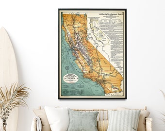 Old Map of California Print| Vintage Map Poster| Home Gift Wall Art