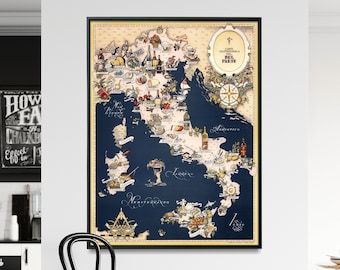 Food Map of Italy| Wine Map of Italy| Food And Wine Print| Dining, Restaurant, Kitchen, Decor| Poster, Wall Art, Gift, Large Print