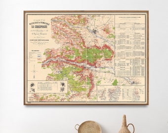 Carte des vins de Champagne| Vignobles Et Vin-Culture| Carte des régions viticoles de France| Décoration murale de cave à vin