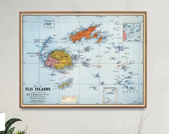 Fiji Islands Vintage Map Print| Fiji Large Map Poster| Fiji Gifts Wall Art