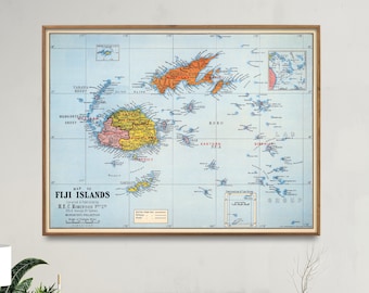 Vintage Fiji Islands Map Print: 1920s Wall Art