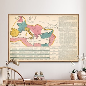 Vintage kaartafdruk Romeins rijk| Hannibal-campagne in de Romeinse wereld | Historische muurkunst