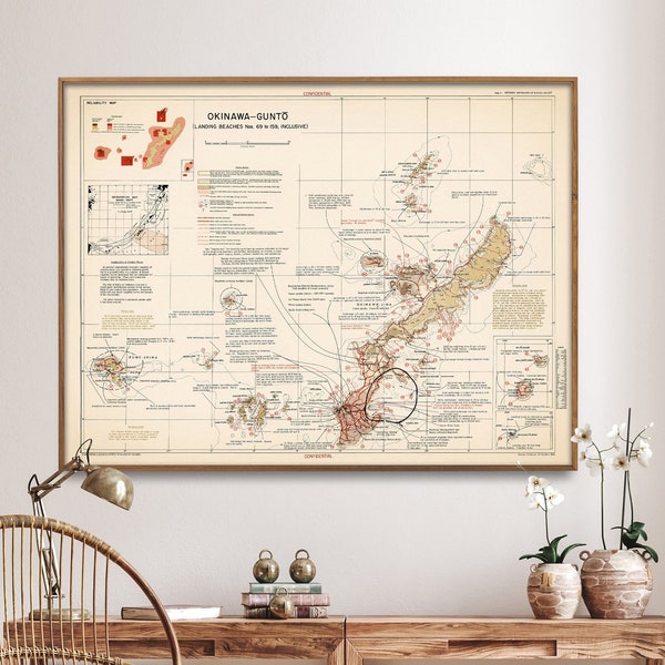 WW2 Okinawa Landing Beaches Vintage Map Print| Pacific WWII Campaign| Military Wall Art Gift