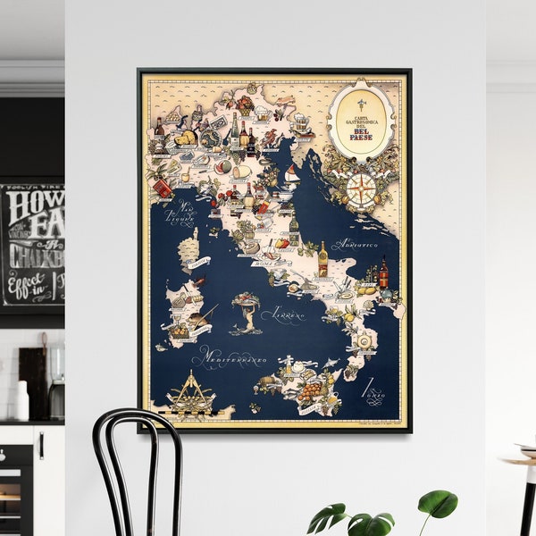 Food Map of Italy| Wine Map of Italy| Food And Wine Print| Dining, Restaurant, Kitchen, Decor| Poster, Wall Art, Gift, Large Print