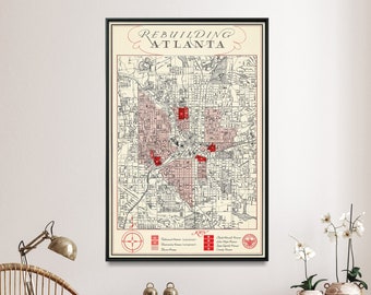 Atlanta, Georgia Vintage Karte Drucken | Wall Art Home Geschenk | Atlanta Poster groß
