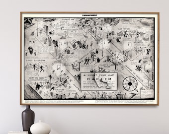 Harlem Night Clubs Map| Old Harlem Map Wall Art| Vintage Map Print| African American Art Prints| New York Manhattan Poster