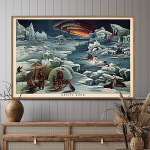 Arktische Zone Vintage Malerei Druck | Geographie Großes Poster | Wand Kunst Home Geschenk
