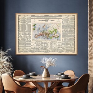 Stampa mappa vintage dei paesi produttori di vino e tabacco/Poster in lingua tedesca/Arte murale sulla cultura del vino, regalo per la casa