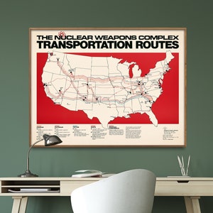 US Nuklearwaffen Transportmittel Vintage Map Print, Radioaktive Verkehrskarte Poster, Wandkunst Geschenk