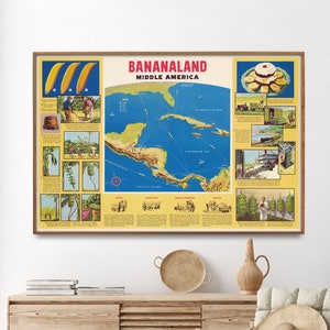 Bananaland , Mittelamerika Vintage Map Print | Bananenkulturkarte Poster | Wand Kunst Home Geschenk
