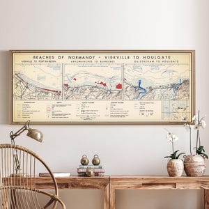 Carte des plages de Normandie, carte du jour J, invasion de la Normandie en 1944, carte de la 2e guerre mondiale, affiche de la 2e guerre mondiale, carte de l'armée américaine