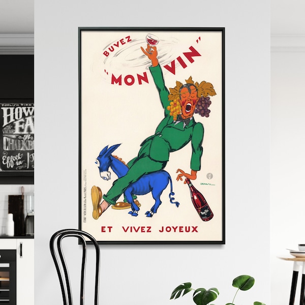 Vintage French Wine Poster| Dining, Restaurant Wall Art| Wine Art For Walls| A Restored Reproduction