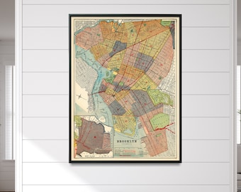 Brooklyn Vintage Map Print| Brooklyn, New York| Wall Art Home Gift| Brooklyn Poster