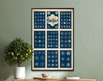 Snowflakes Vintage Chart Print| Large Snowflakes Poster| Winter Wall Art Home Gift