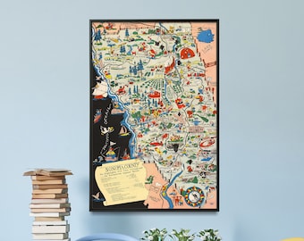 Stampa mappa vintage della contea di Sonoma/Poster mappa illustrata/Arte murale della regione vinicola della California