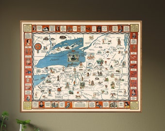 Mapa pictórico vintage de los nativos americanos de Nueva York/Póster de los indios/Arte mural/Regalo para el hogar